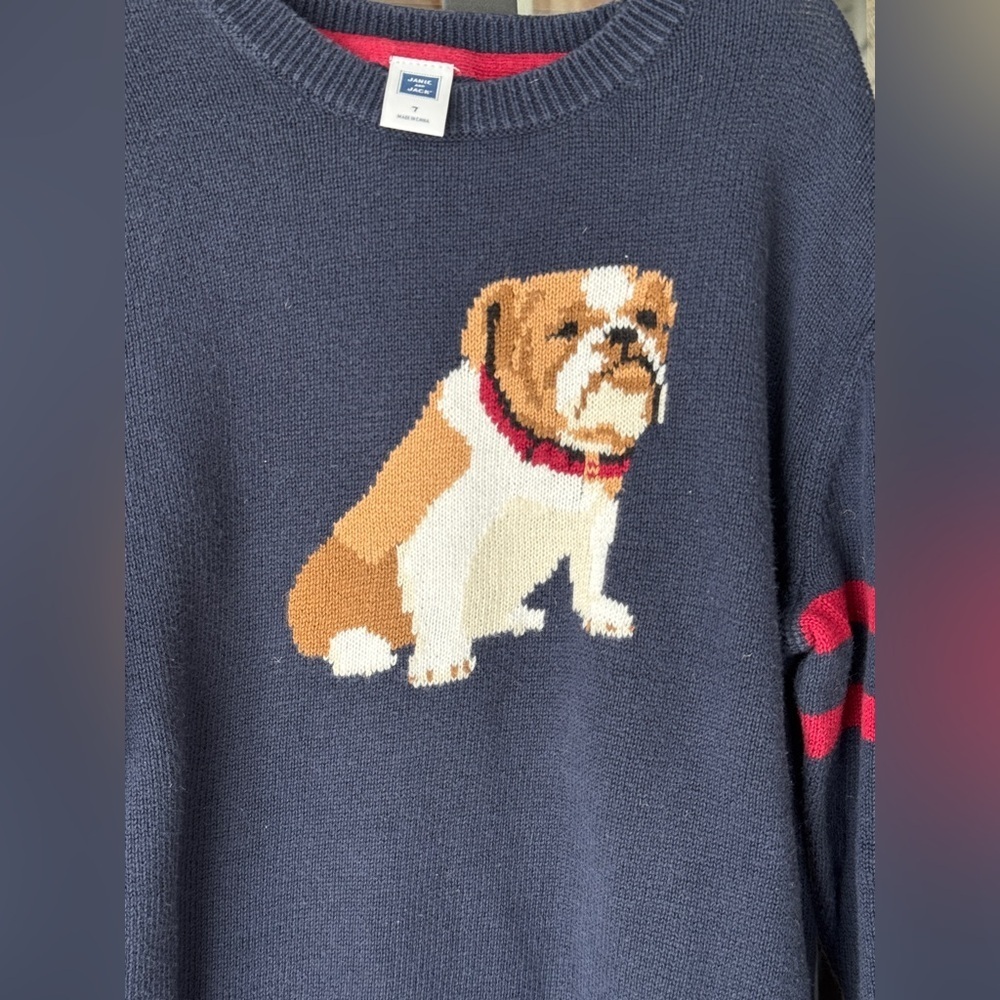 Janie & Jack bulldog sweater knit intarsia navy uga georgia boys crewneck - Picture 2 of 6